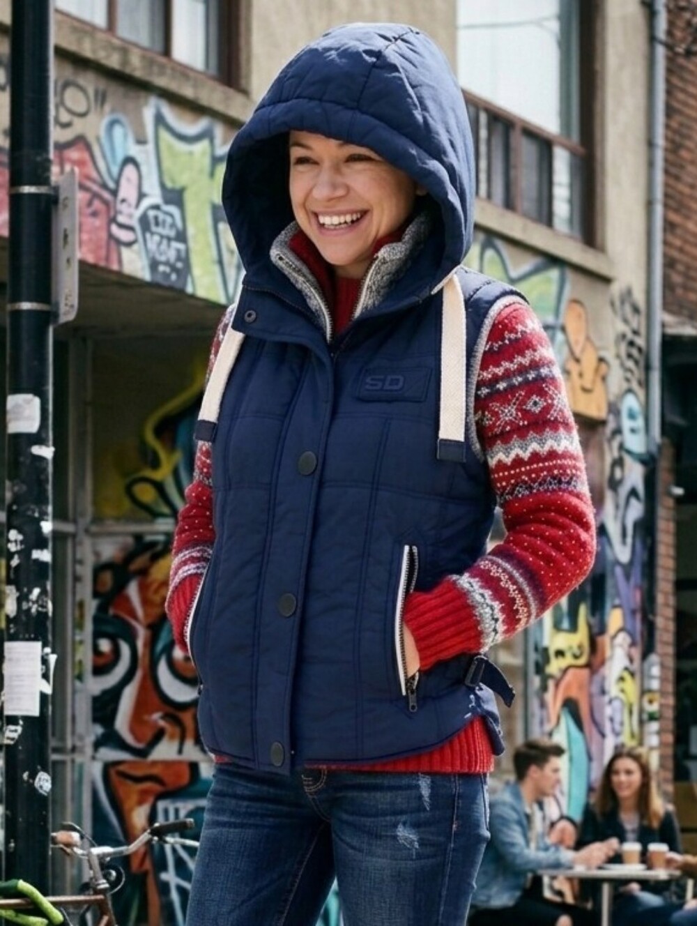 Superdry💙Vintage "The Patrol Gilet" Hooded Puffer Vest Contrast Drawcords Sz S
